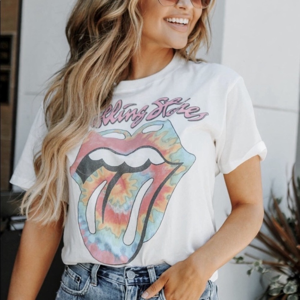 New Rock N Roll Colorful Tye Die Graphic Rocker Tee